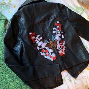 Embroidered Butterfly Leather Jacket